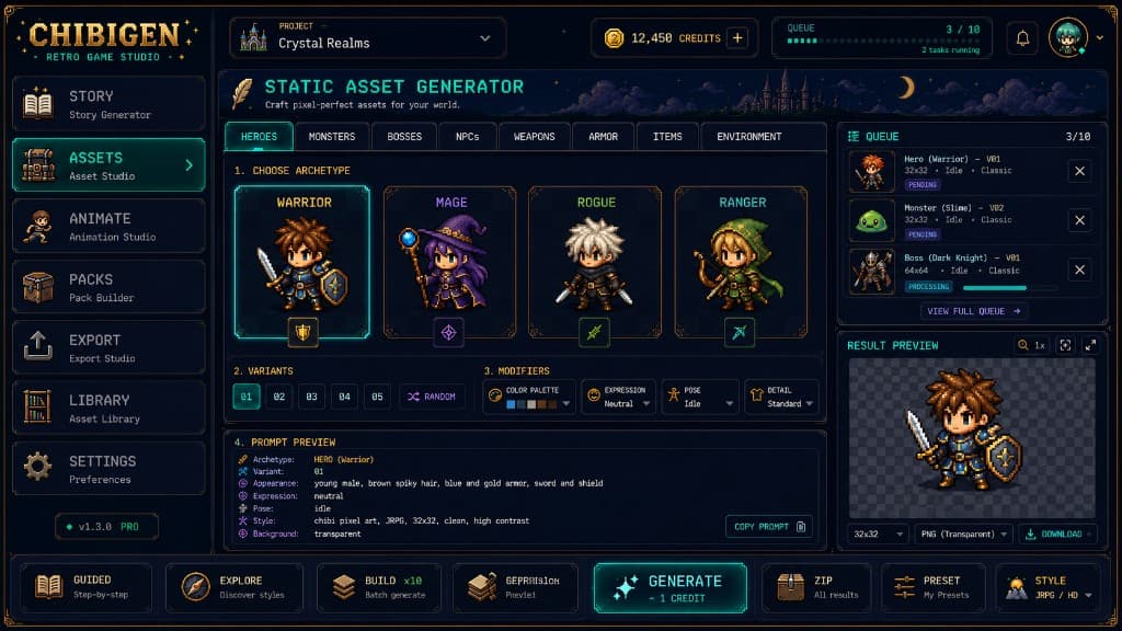 ChibiGen Static Asset Generator — archetype-based sprite production console
